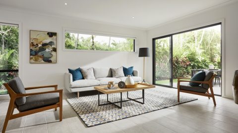 Aluminium Sliding Doors in a lounge room with light streaming through them