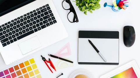 Desk with laptop